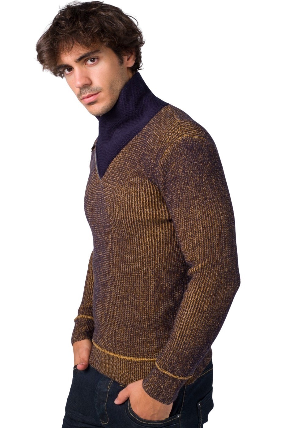 Jersey tricot cuello smoking de algodón color Ocre para Hombre 1