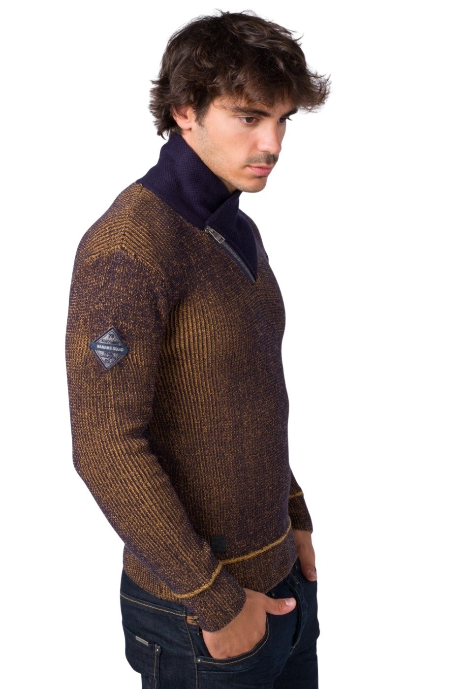 Jersey tricot cuello smoking de algodón color Ocre para Hombre 2