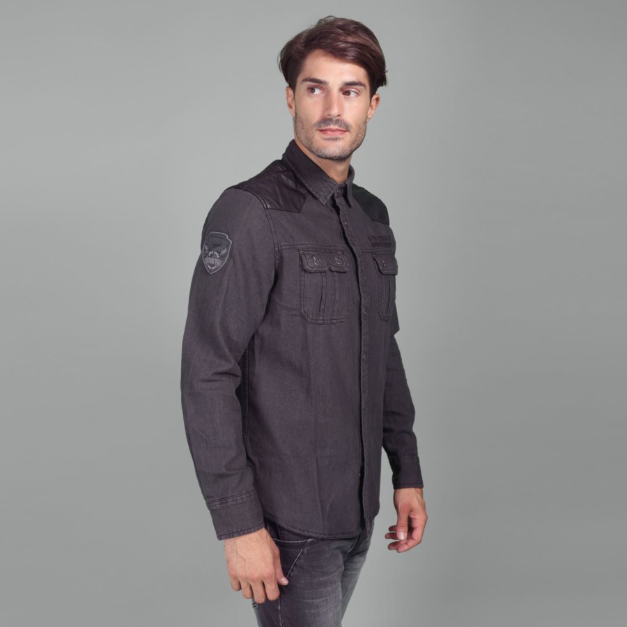 Camisa combinada denim polipiel lavado 3