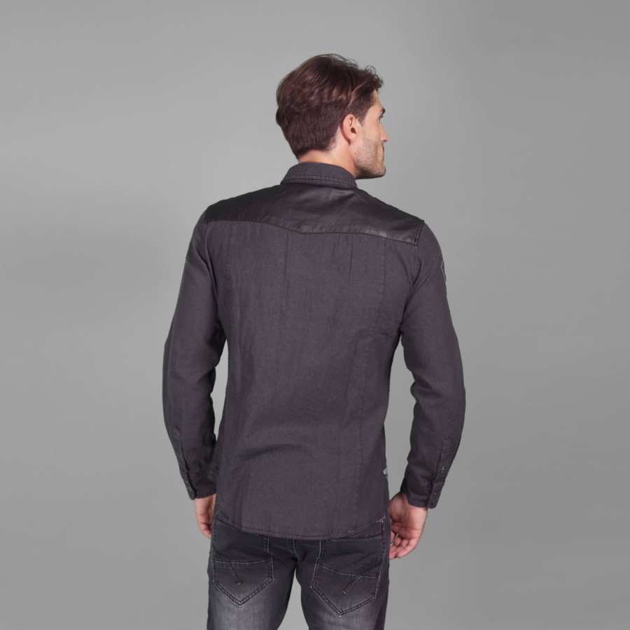 Camisa combinada denim polipiel lavado 2