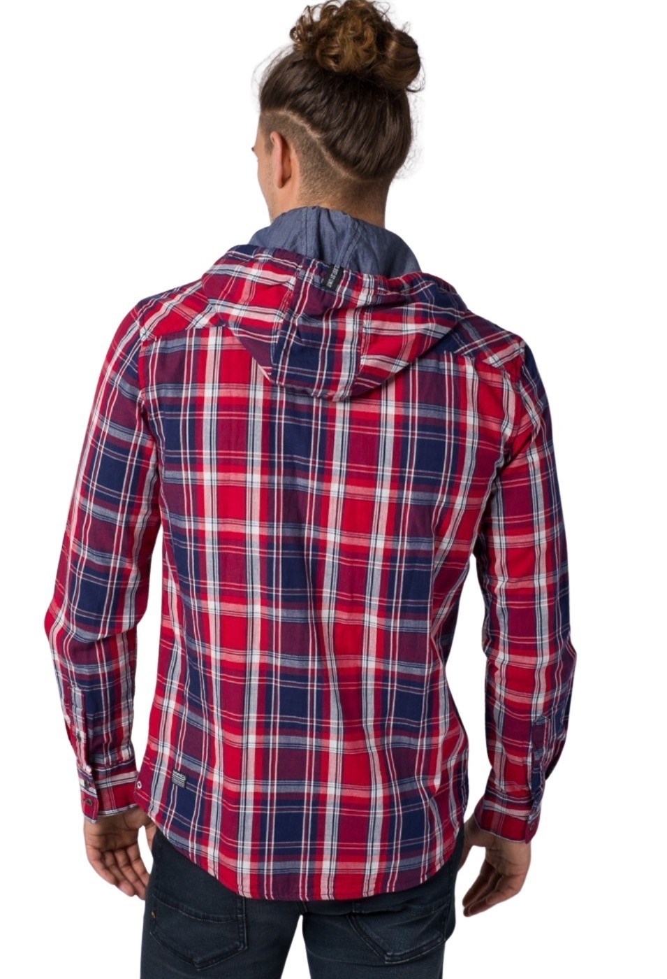 Sobrecamisa cuadros de algodón efecto lavado con capucha color Rojo para Hombre 1