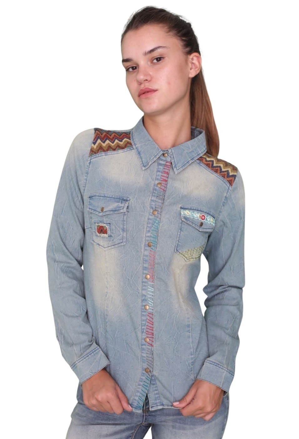 Camisa denim m/l detalles etnicos