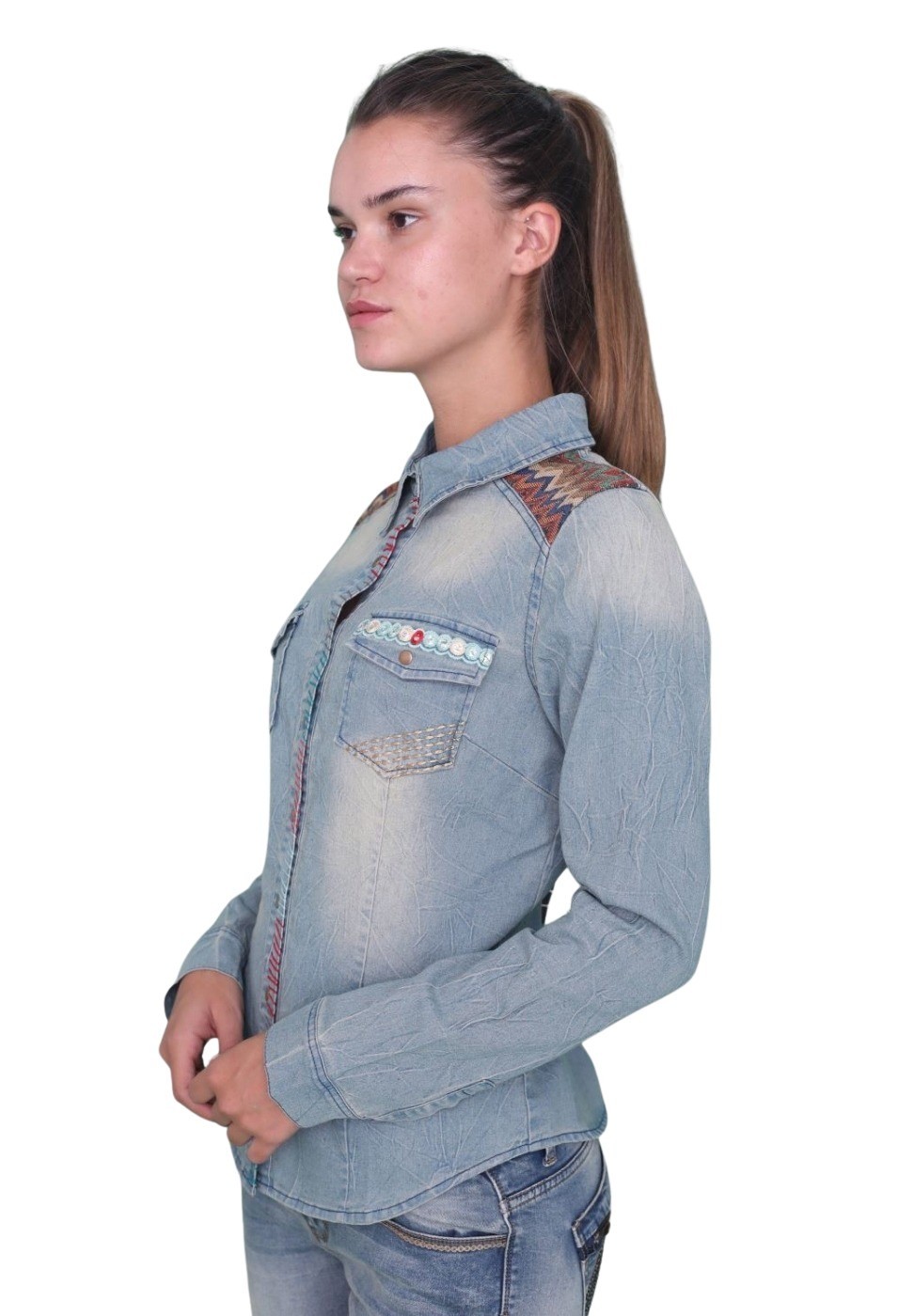 Camisa denim m/l detalles etnicos 2
