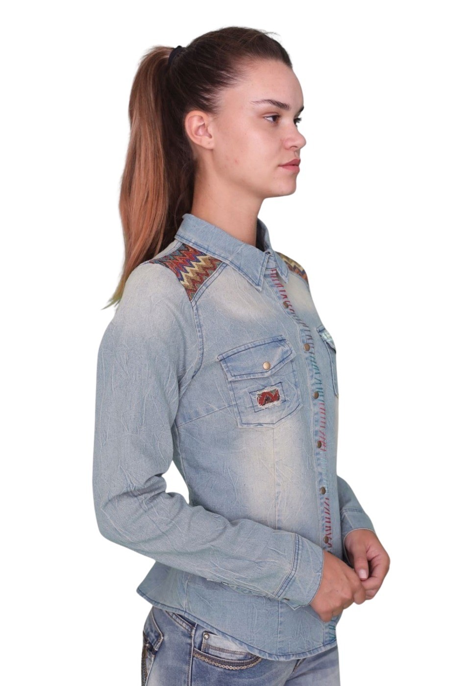 Camisa denim m/l detalles etnicos 1
