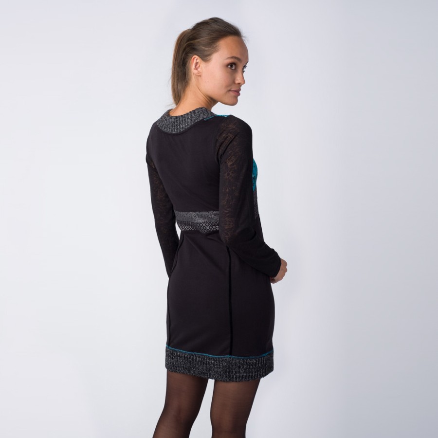 Vestido m/l estampado combinado 1