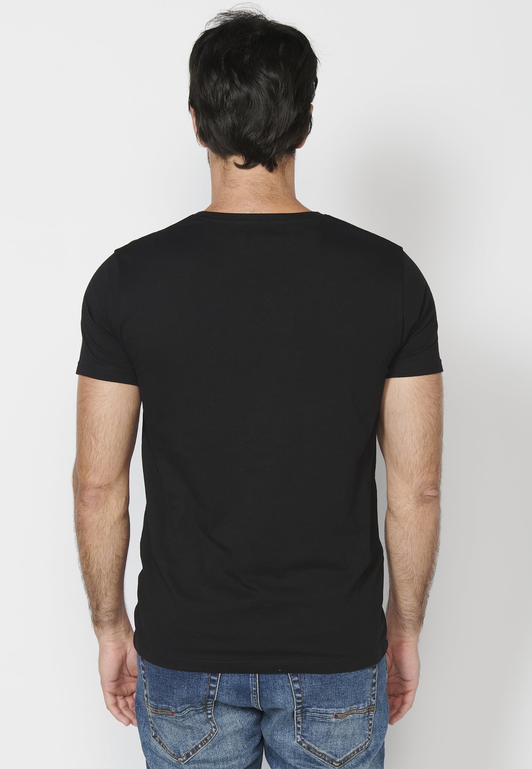 Short-sleeved Cotton T-shirt with front logo in Black color for Men