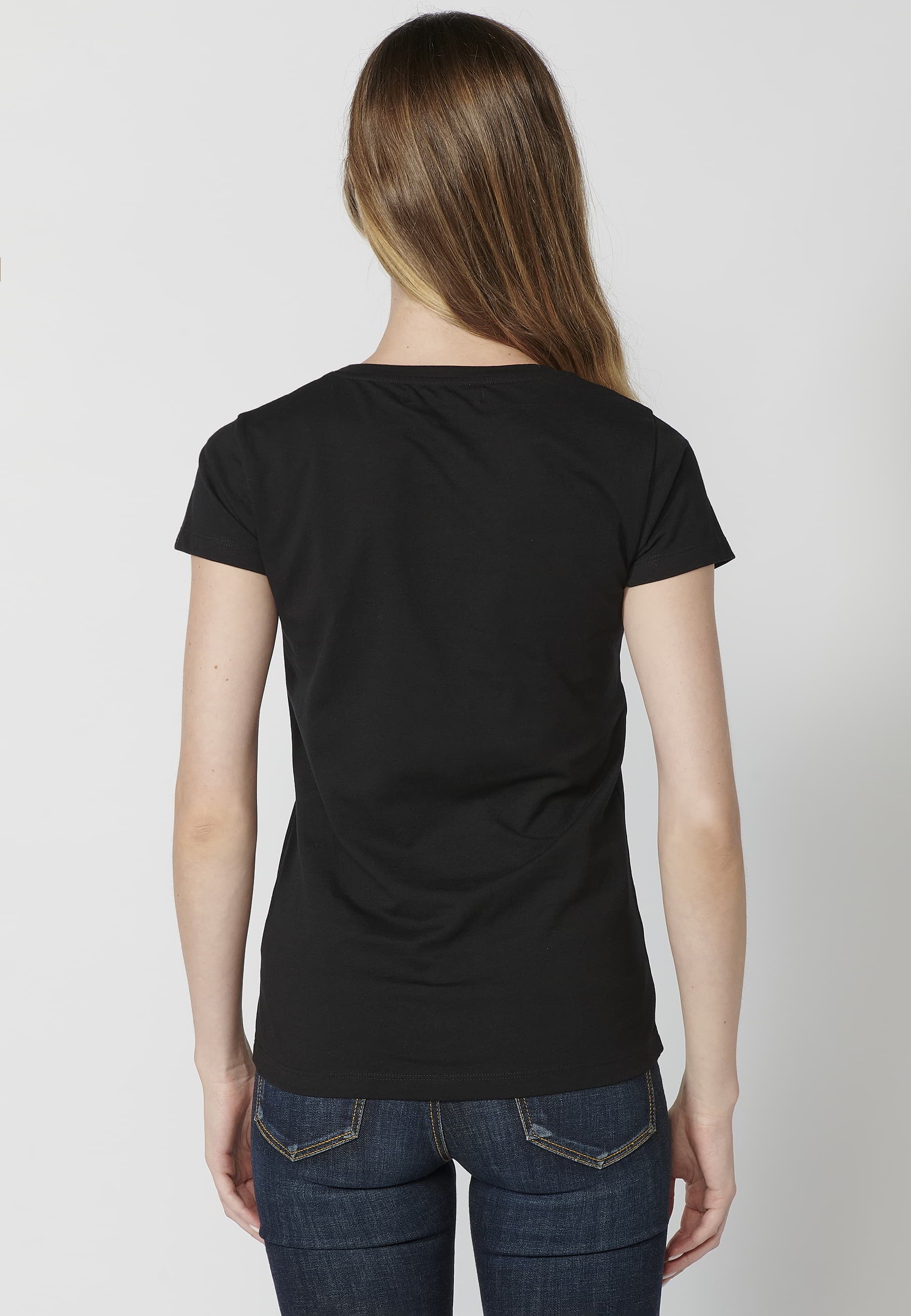 Black Koroshi print short-sleeved cotton T-shirt for Woman 5
