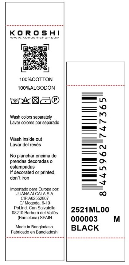Camiseta de hombre negra de manga larga, 100% algodón, con cuello redondo y estampado delantero.