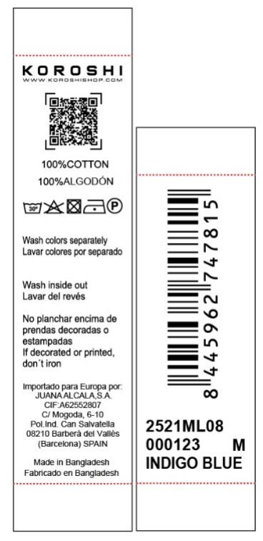 Camiseta de hombre indigo blue de manga larga, 100% algodón, con cuello redondo con abertura y estampado delantero.