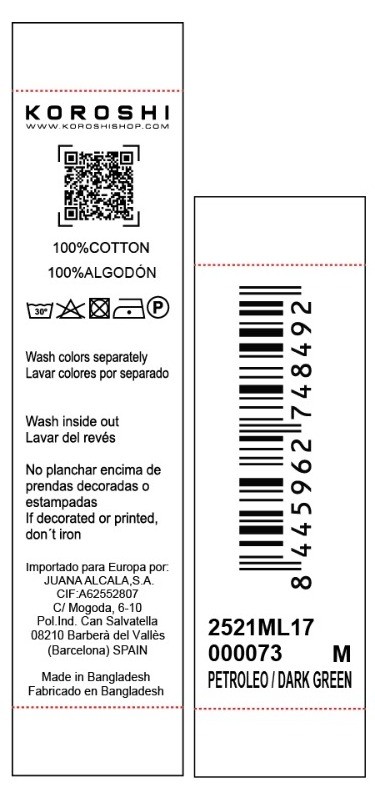 Camiseta de hombre verde de manga larga, 100% algodón, con cuello redondo con abertura y estampado delantero.