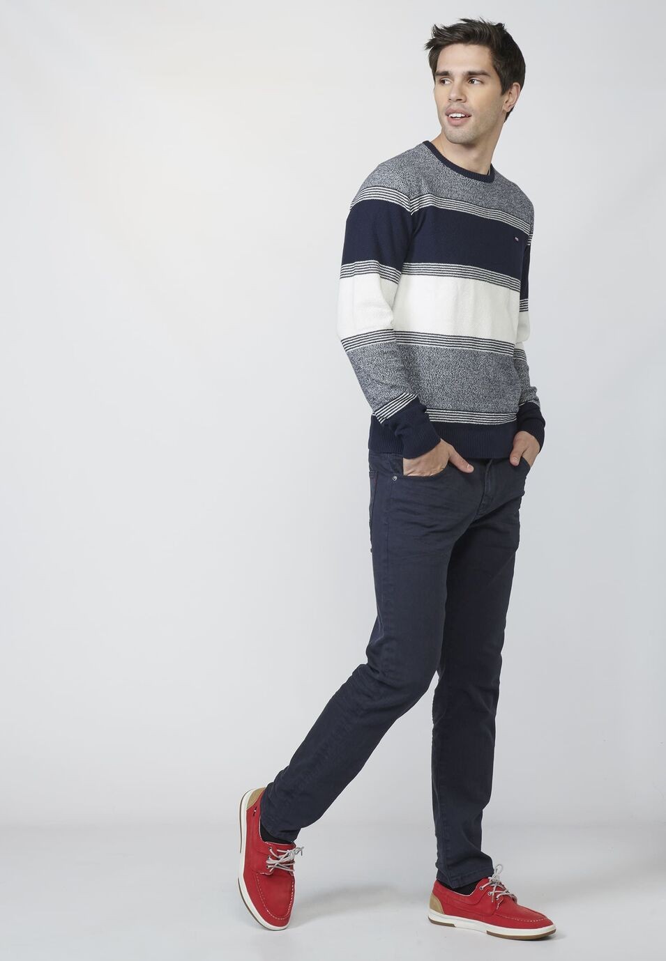 Jersey punto cuello redondo Texturizado a Rayas de Algodón para Hombre 3
