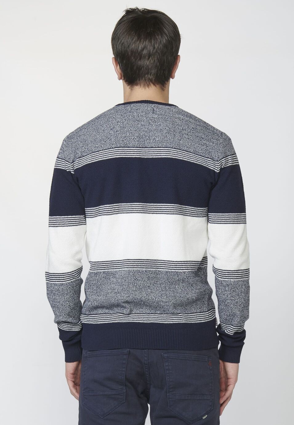 Jersey punto cuello redondo Texturizado a Rayas de Algodón para Hombre 5